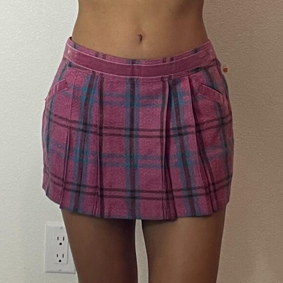 Very Rare Vintage Pink Low Waist Plaid Skirt - Picture 1 of 5